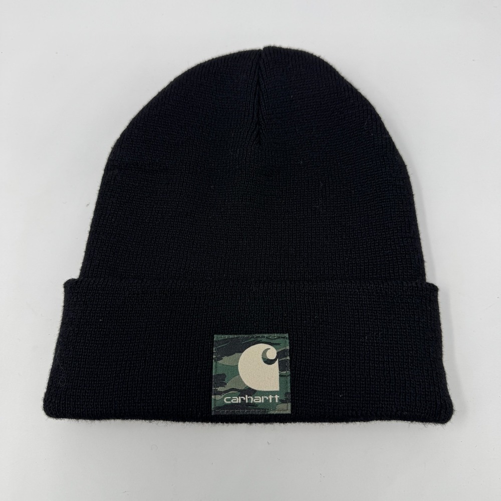 Carhartt Knit Beanie Classic Black w/ Camo Logo Unisex One Size